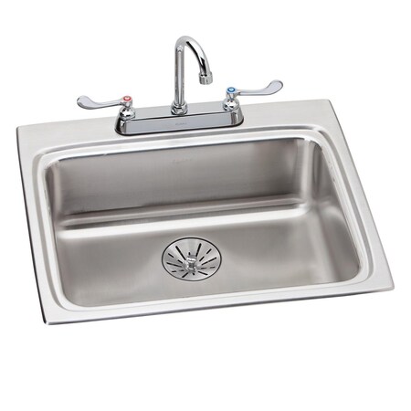 Elkay Lustertone Stainless Steel 25X22X6-1/2 Single Bowl Top Mount Ada Sink + Faucet Kit W/Perfect Drain LRAD252265PDSC